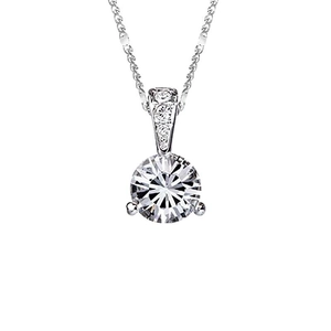 Elegant S925 sterling silver necklace with a brilliant round diamond in a 3-prong setting