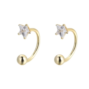 Elegant gold S925 silver star screw-back stud earrings with zircon stones and curved bars