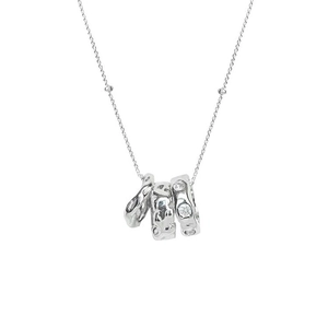Elegant S925 sterling silver triple ring necklace with zircon inlay and textured finish