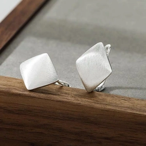 Minimalist S925 sterling silver geometric rhombus earrings with matte brushed finish