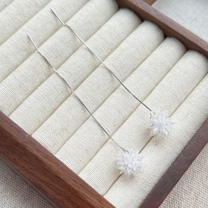 Elegant S925 sterling silver long tassel earrings with crystal flower petals on wood box