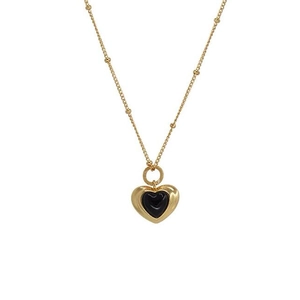 Minimalist S925 sterling silver heart black agate necklace with golden bead chain style