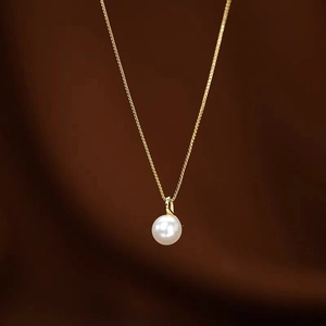 Collana con Pendente in Perla Artificial Simulata in Argento Sterling S925 Minimalista Elegante Collana a Catena Geometrica Gioielli da Donna