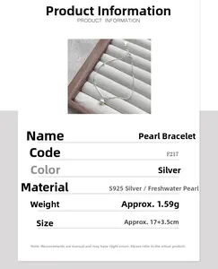 Detail specifications and macro view of S925 silver bracelet with freshwater pearl