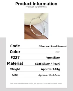 Detailansicht des S925 Silber-Perlenarmband mit Silberperlen und 16cm Verlängerungskette