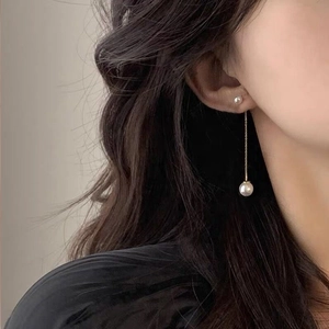 Boucles d'Oreilles Fils en Argent Sterling S925 Avec Künstliche Perles Élégantes Boucles d'Oreilles à Gland à Chaîne Longue Avec Fausses Künstliche Perles pour Femmes Bijoux de Mode