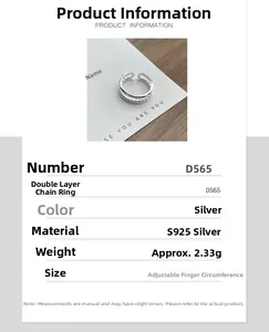 Detailed view of S925 sterling silver double-layer chain ring with adjustable opening