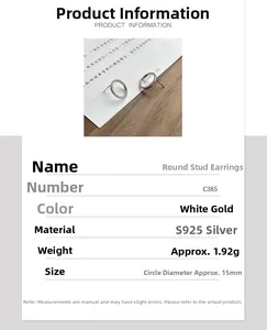 Detailed product specifications for S925 sterling silver hoop earrings with clear cubic zirconia
