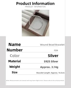 Detail view showing S925 sterling silver rope chain bracelet with 16.5cm length specifications