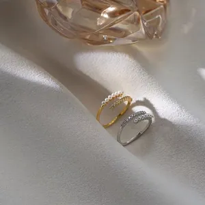 Elegant S925 sterling silver pearl rings in gold and silver finish with crystal accents
