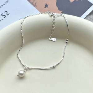 S925 sterling silver chain bracelet with freshwater pearl and snake chain stitching