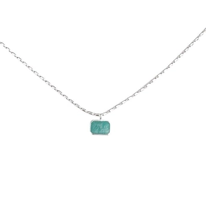 S925 sterling silver necklace with a rectangular green amazonite pendant on white background