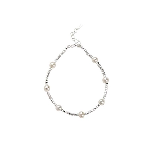 Elegantes S925 Sterlingsilber-Armband mit sieben weißen Süßwasserperlen und verstellbarem Verschluss
