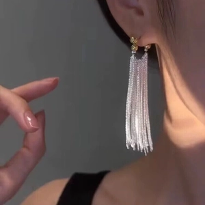 Boucles d'Oreilles Clous Longues à Franges en Argent Sterling S925 pour Femmes Minimalistes Or Argent Bicolores Boucles d'Oreilles Pendantes
