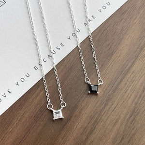 925 Sterling Silver Square Zirconia Necklace For Women Simple Elegant Four Claw Cubic Zirconia Clavicle Chain Jewelry