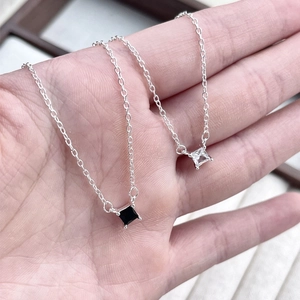 S925 sterling silver square zircon necklaces with classic four-prong setting for women