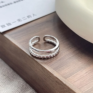 Minimalist 925 Sterling Silver Double Layer Chain Open Ring For Women Trendy Adjustable Twisted Texture Finger Jewelry