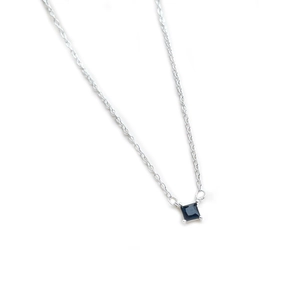 Minimalist S925 silver necklace with a square black zircon pendant in 4-prong setting