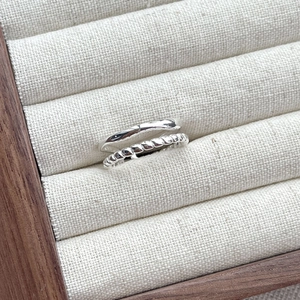 Minimalist S925 sterling silver double layer chain ring with twisted rope design for women