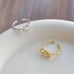 Minimalist S925 sterling silver bow knot open rings in gold and silver finish