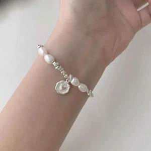 Bracciale in argento sterling S925 con perle d'acqua dolce e ciondolo a cuore da donna