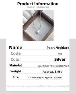 Détail du collier en argent S925 avec perles d'eau douce et billes en métal, 40+5cm