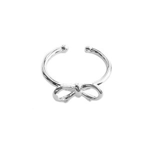 Polished S925 sterling silver bow knot open adjustable ring with minimalist design
