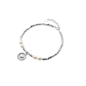 Bracciale in argento sterling S925 con perle d'acqua dolce e ciondolo a cuore martellato