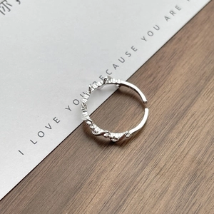 Minimalist S925 sterling silver woven ring with twisted line texture and open adjustable band