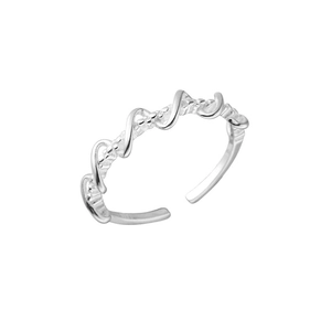 Minimalist S925 sterling silver woven wave ring with adjustable open band for women