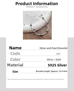 Detailed spec chart of S925 silver pearl bracelet with length and material details
