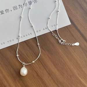 Élégant collier en argent sterling S925 avec perle d'eau douce et chaîne serpent