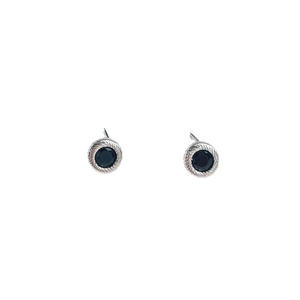Minimalist S925 sterling silver round black onyx stud earrings with rope edge texture
