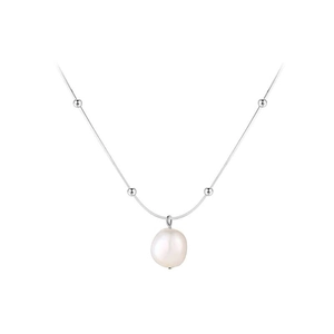 Collier minimaliste en argent S925 avec perle d'eau douce blanche et perles argent
