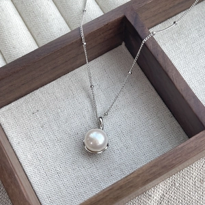 925 Sterling Silver Single Freshwater Pearl Pendant Necklace For Women Elegant Polished Satellite Chain Fashion Jewelry Gift