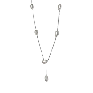 Elegant S925 sterling silver Y-shaped necklace featuring grey pearls on a minimalist chain