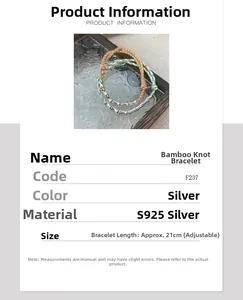 Detailed view of S925 sterling silver bamboo joint tubes on a colorful woven bracelet