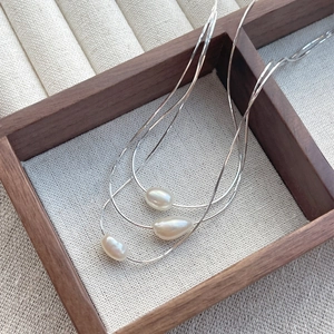 Collana in Argento Sterling S925 con Perla d'Acqua Dolce per Donna Elegante Catenina a Serpente Minimalista Ciondolo con Perla Gioielli alla Moda