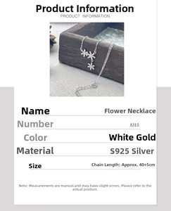 Detailed view of S925 sterling silver flower pendant necklace with adjustable chain