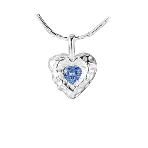 S925 sterling silver necklace with hammered heart pendant and blue zircon stone