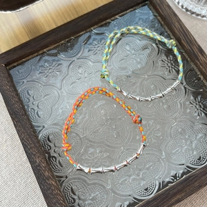 Handmade S925 Sterling Silver Bamboo Knot Braided Rope Bracelet For Women Retro Ethnic Style Adjustable Handwoven Jewelry