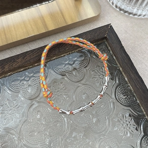 S925 silver bamboo joint colorful woven bracelet with adjustable ethnic knot style