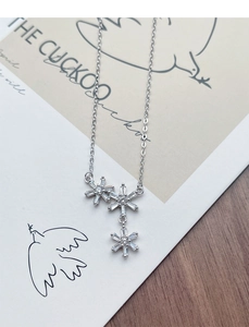 Close-up of S925 sterling silver snowflake pendant necklace with sparkling cubic zirconia