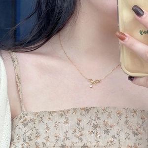 Collier Pendentif Nœud en Argent Sterling 925 Mode Incrusté de Strass Chaîne de Clavicule pour Femme Bijoux Élégants Cadeau