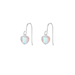 Pendientes de plata de ley S925 con diseño de corazón y piedra lunar iridiscente central