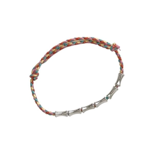 Handmade colorful woven rope bracelet with S925 silver bamboo joints in ethnic style