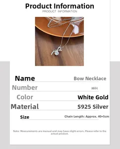 Détail du collier noeud en argent S925 avec chaîne réglable de 40+5cm et zircons