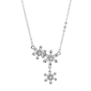 S925 sterling silver necklace with three tiered snowflake pendants and sparkling crystals