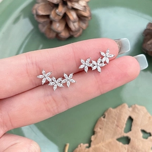 Elegant S925 sterling silver flower stud earrings with marquise zircon stones