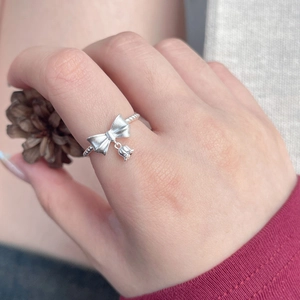 S925 Sterling Silver Bow Lily Of The Valley Open Ring For Women Sweet Niche Design Elegant Floral Adjustable Finger Jewelry
